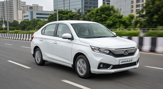 Honda Amaze sedan on a city road