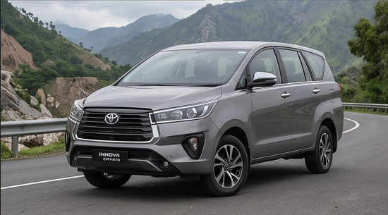 Toyota Innova Crysta SUV on a mountain road